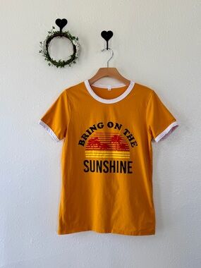 Bring On The Sunshine Graphic Ringer Tee Yellow Orange S/M EUC